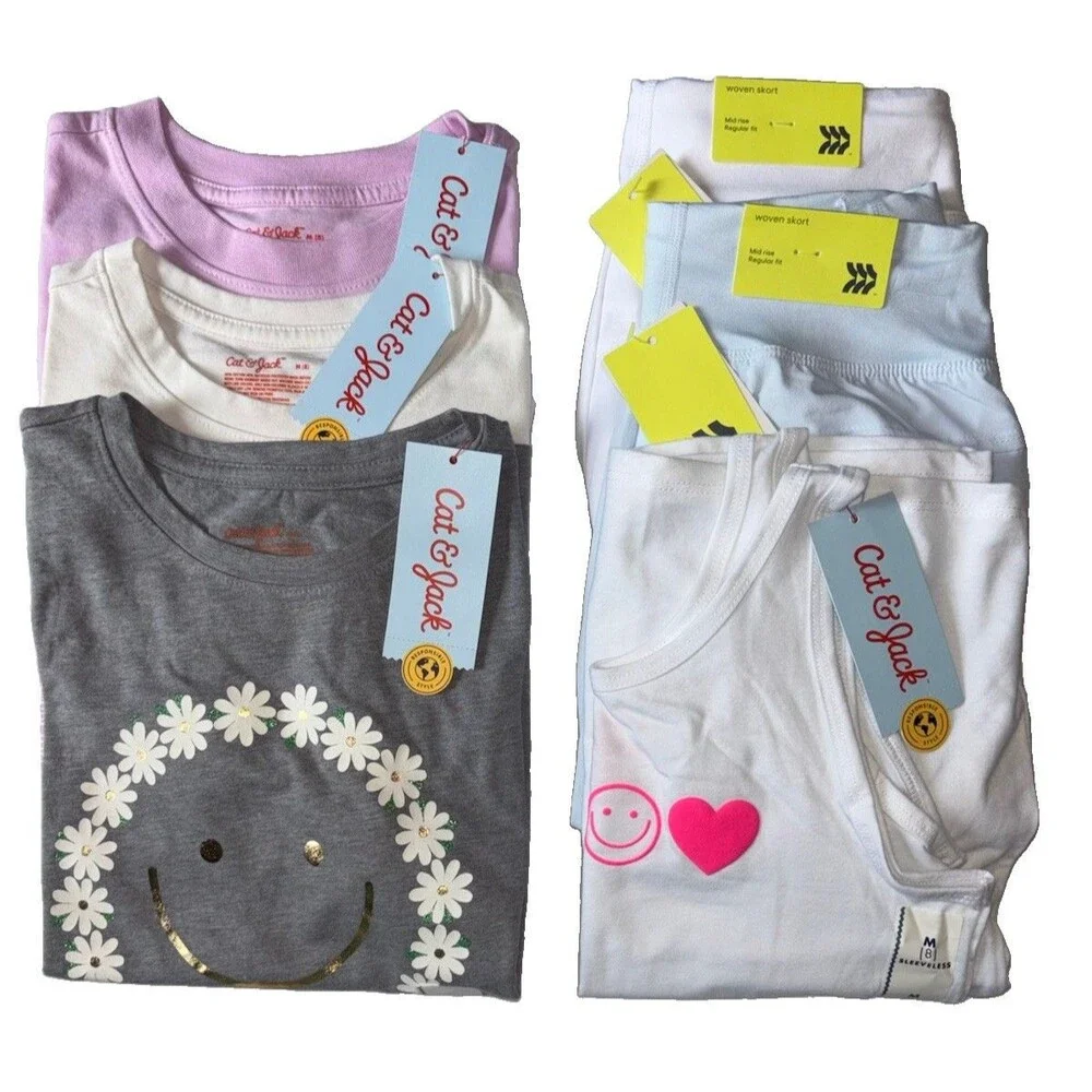 Cat & Jack All In Motion Girl’s Size 8 Summer Clothing Lot 6pcs NWT Tops Short